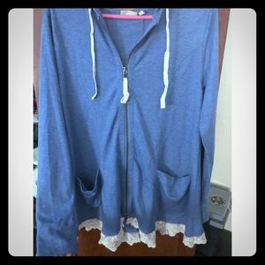 Blue Lace Zip Up Hoodie